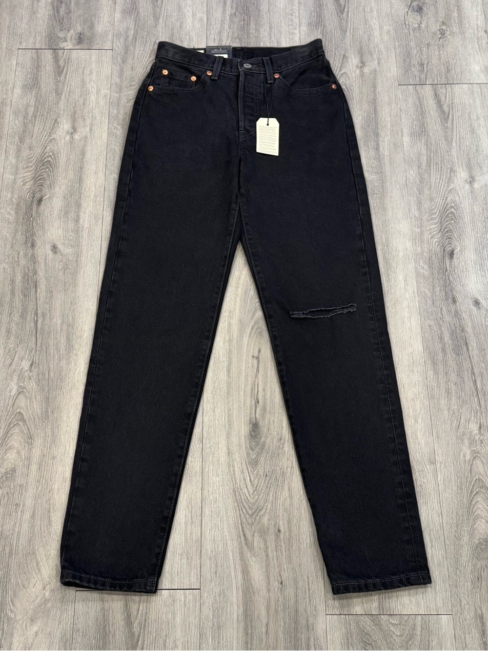 Levi's 501 ‘81 Black Distressed Denim High Rise Loose Fit Taper Leg Jeans